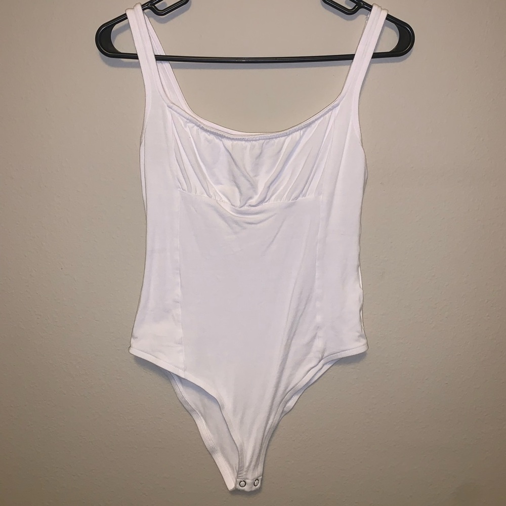 Nasty Gal White Square Neck Ruched Bust Bodysuit